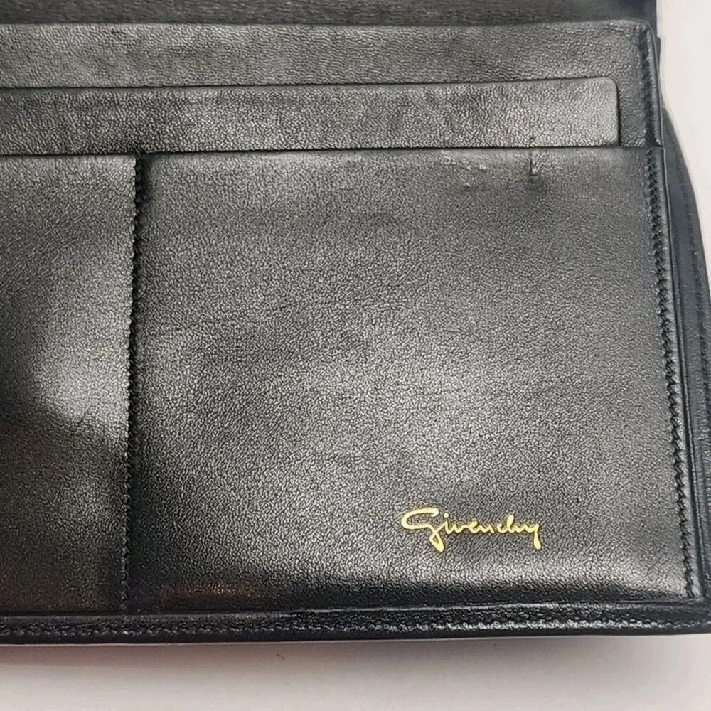 Givenchy Wallet Clutch Black Leather Card Organizer Coin Pocket 7.5